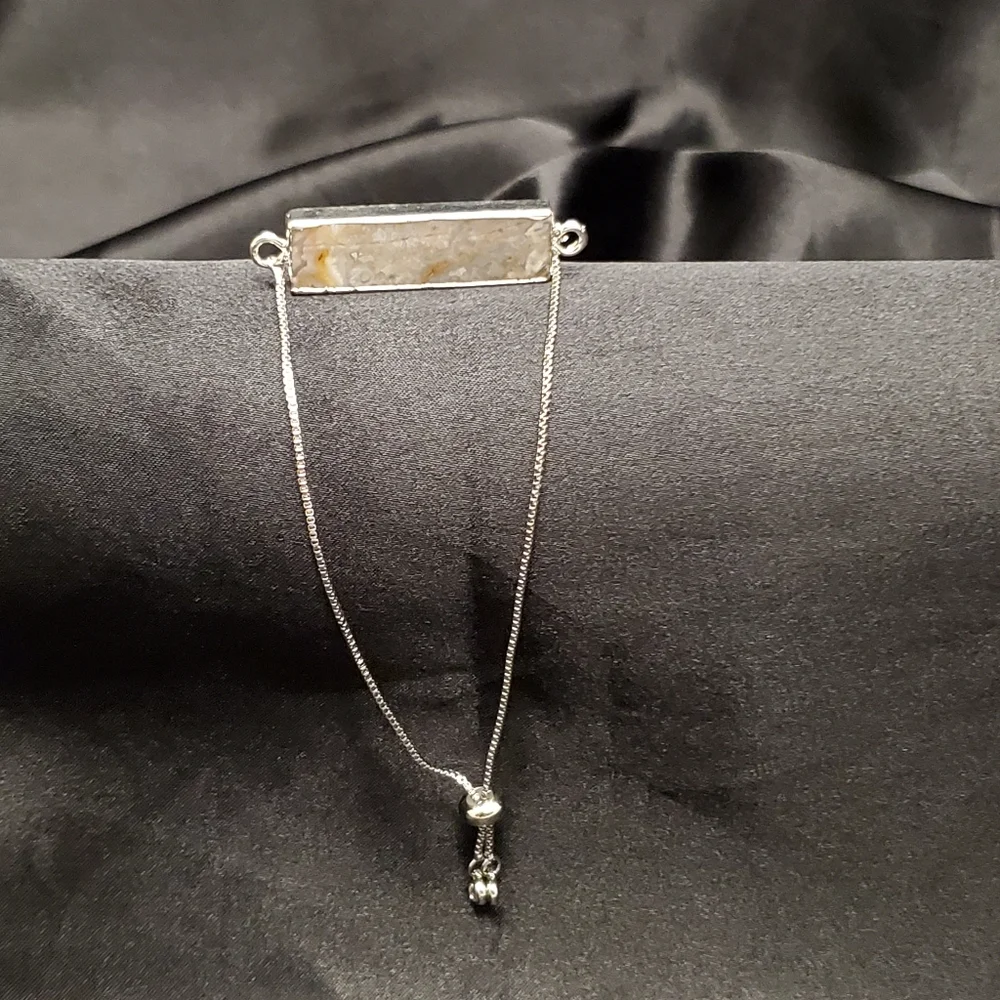 ◇◇ Mexican Agate Crystal Silvertone Adjustable Chain Bracelet
